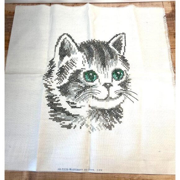 Gift Home Decor Handmade Finished Cross stitch lovely Cat Unframed - Picture 1 of 3